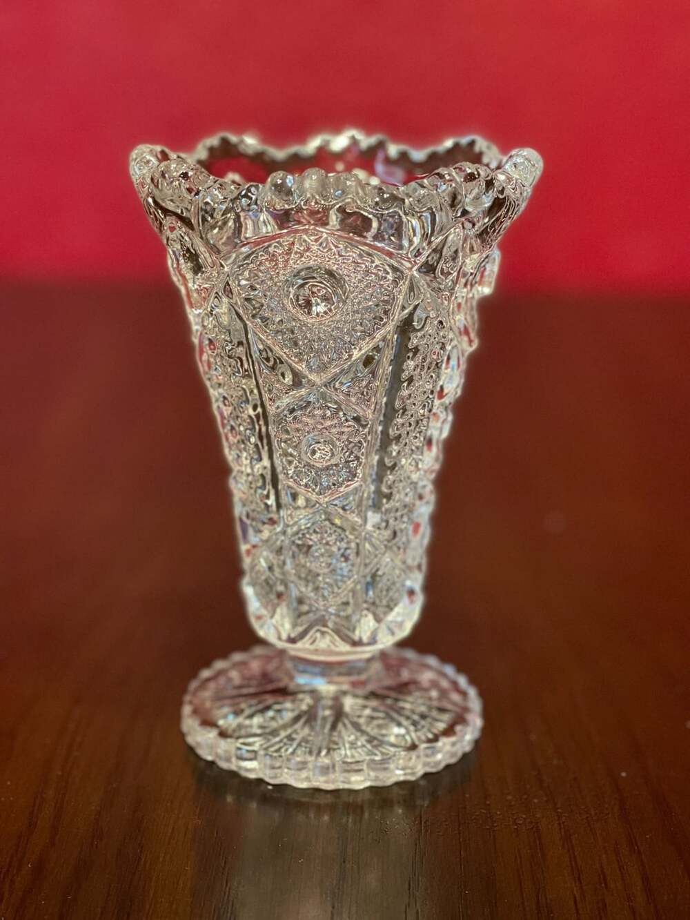 EAPG Pressed Glass Pedestal Vase Star and Fan Pattern